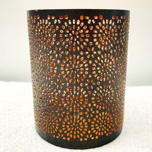 EUC Metal Cutout Candle Lantern/Votive, Glass Insert, Floral Design, 5"Tx4 1/4"D